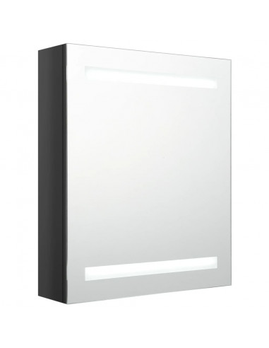 Armadietto Bagno con Specchio e LED Nero Lucido 50x14x60 cm