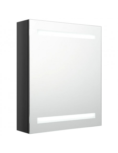 Armadietto Bagno con Specchio e LED Nero Lucido 50x14x60 cm