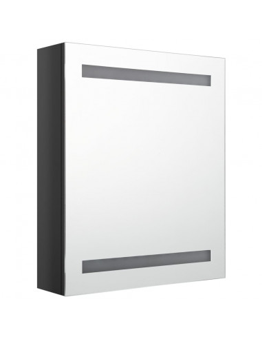 Armadietto Bagno con Specchio e LED Nero Lucido 50x14x60 cm