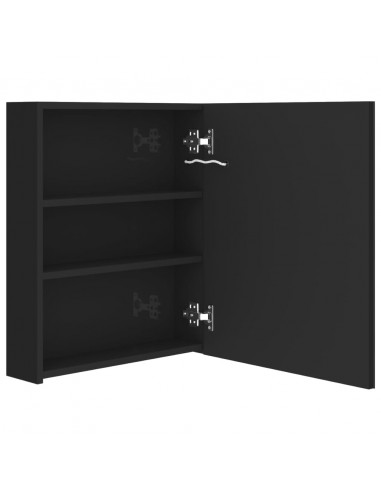 Armadietto Bagno con Specchio e LED Nero Lucido 50x14x60 cm