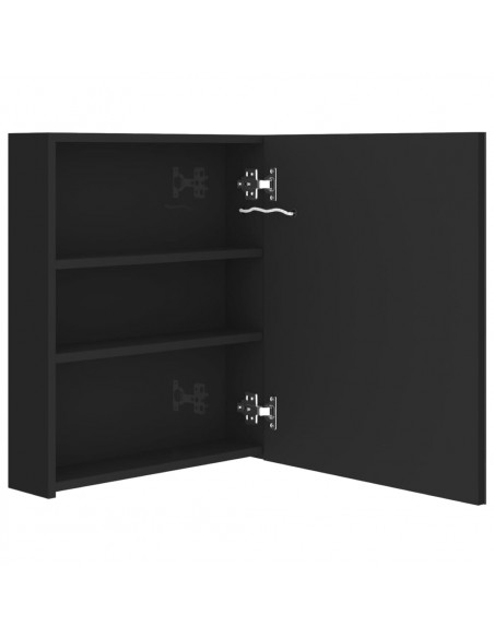 Armadietto Bagno con Specchio e LED Nero Lucido 50x14x60 cm