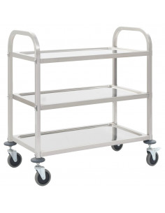 Carrello da Cucina a 3 Livelli 96,5x55x90 cm in Acciaio Inox 2