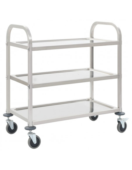 Carrello da Cucina a 3 Livelli 96,5x55x90 cm in Acciaio Inox
