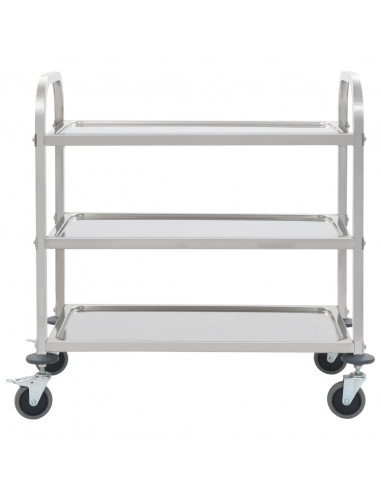 Carrello da Cucina a 3 Livelli 96,5x55x90 cm in Acciaio Inox