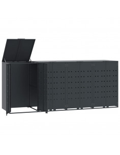 Copribidone con Ruote 4 Bidoni Antracite 276x79x117cm Acciaio 2
