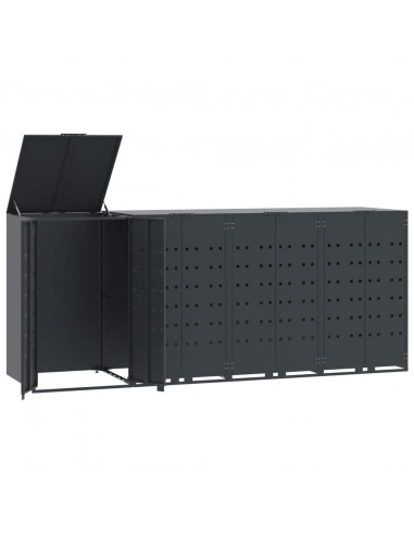 Copribidone con Ruote 4 Bidoni Antracite 276x79x117cm Acciaio