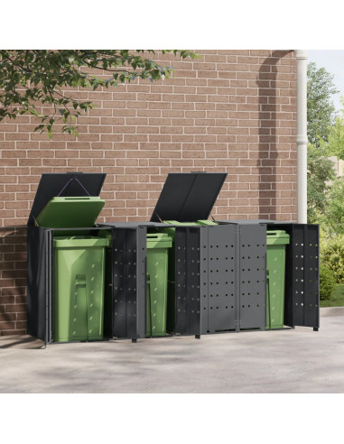 Copribidone con Ruote 4 Bidoni Antracite 276x79x117cm Acciaio