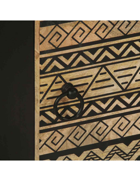 Comodino Nero 40x33,5x46 cm in Legno Massello di Mango Grezzo