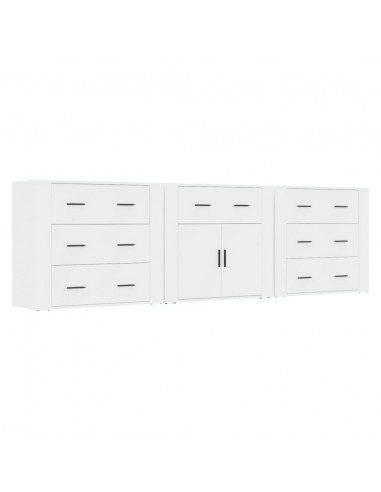 Credenze 3 pz Bianco in Legno Multistrato