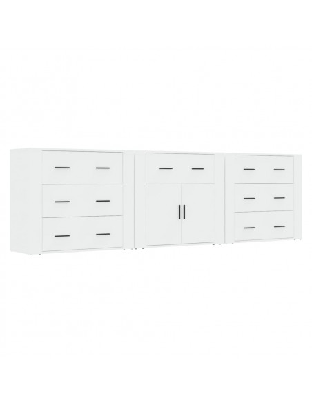 Credenze 3 pz Bianco in Legno Multistrato