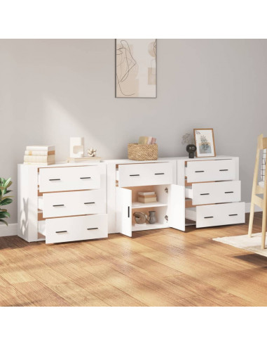 Credenze 3 pz Bianco in Legno Multistrato