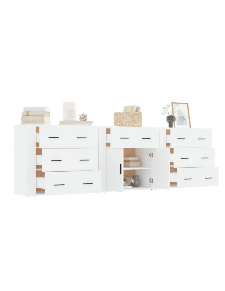 Credenze 3 pz Bianco in Legno Multistrato