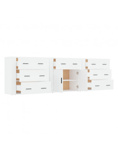 Credenze 3 pz Bianco in Legno Multistrato