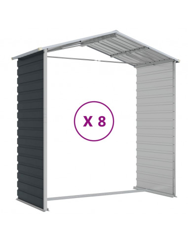 Capanno da Giardino Antracite 191x725x198cm in Acciaio Zincato