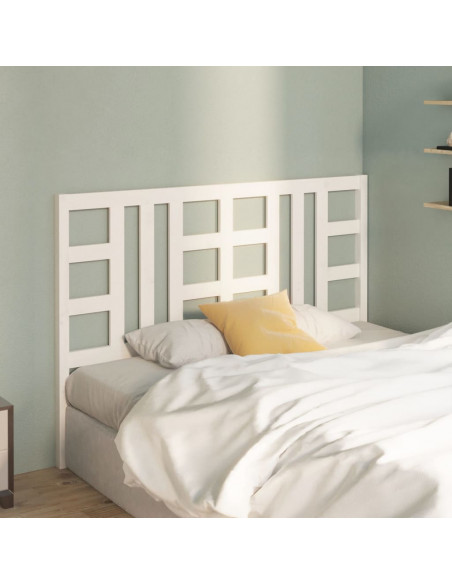 Testiera per Letto Bianca 126x4x100cm in Legno Massello di Pino