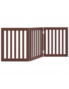 Cancello Cani Pieghevole 3 Pannelli Marrone 150cm Legno Pioppo 2