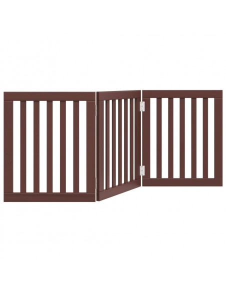 Cancello Cani Pieghevole 3 Pannelli Marrone 150cm Legno Pioppo