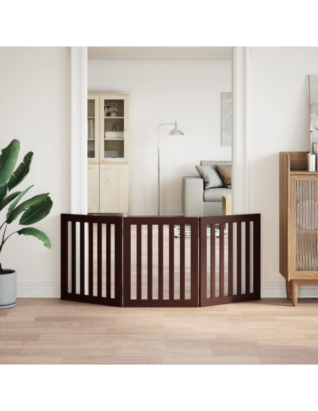 Cancello Cani Pieghevole 3 Pannelli Marrone 150cm Legno Pioppo