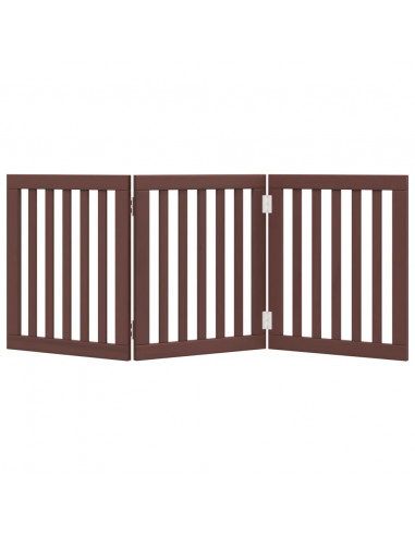 Cancello Cani Pieghevole 3 Pannelli Marrone 150cm Legno Pioppo