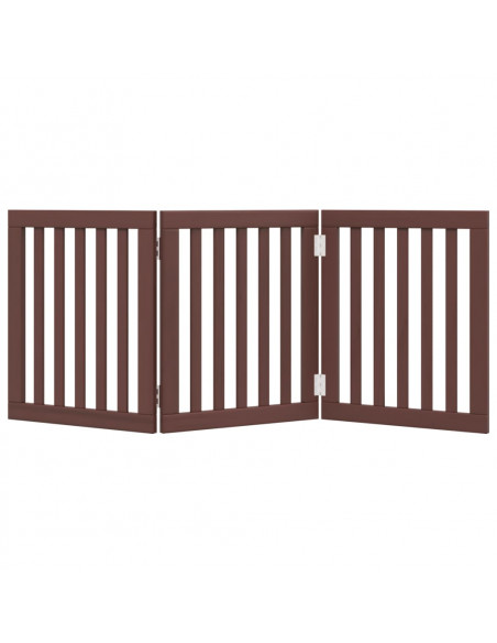 Cancello Cani Pieghevole 3 Pannelli Marrone 150cm Legno Pioppo