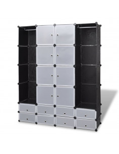 Armadietto Modulare 18 Scomparti Nero e Bianco 37x146x180,5 cm 2