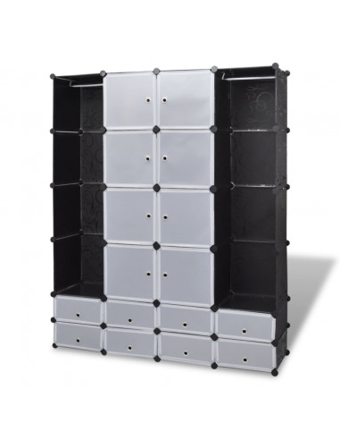 Armadietto Modulare 18 Scomparti Nero e Bianco 37x146x180,5 cm