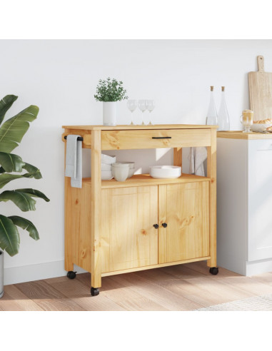 Carrello da Cucina MONZA 84x40x88,5 cm in Legno Massello di Pino