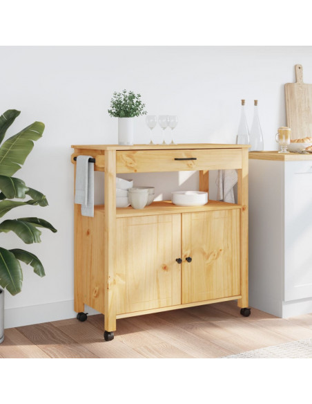 Carrello da Cucina MONZA 84x40x88,5 cm in Legno Massello di Pino
