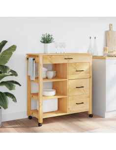 Carrello da Cucina MONZA 84x40x88,5 cm in Legno Massello di Pino 2