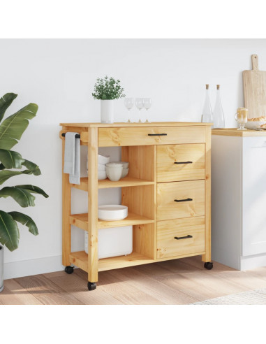 Carrello da Cucina MONZA 84x40x88,5 cm in Legno Massello di Pino