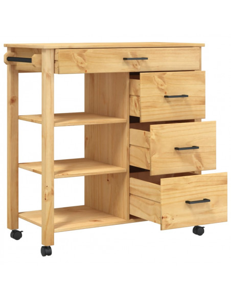 Carrello da Cucina MONZA 84x40x90 cm in Legno Massello di Pino