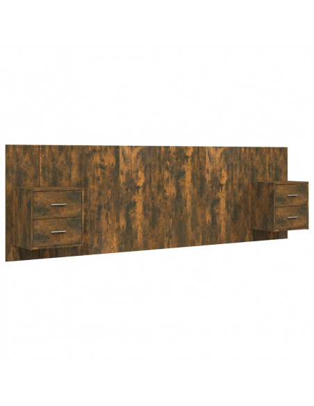 Testiera Letto con Comodini in Legno Multistrato Rovere Fumo