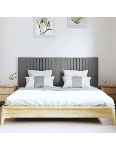 Testiera da Parete Grigia 166x3x60 cm in Legno Massello di Pino