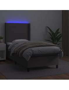 Giroletto Molle con Materasso e LED Grigio 80x200cm Similpelle 2