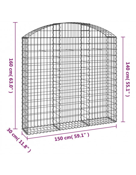 Cesto Gabbione ad Arco 150x30x140/160 cm Ferro Zincato
