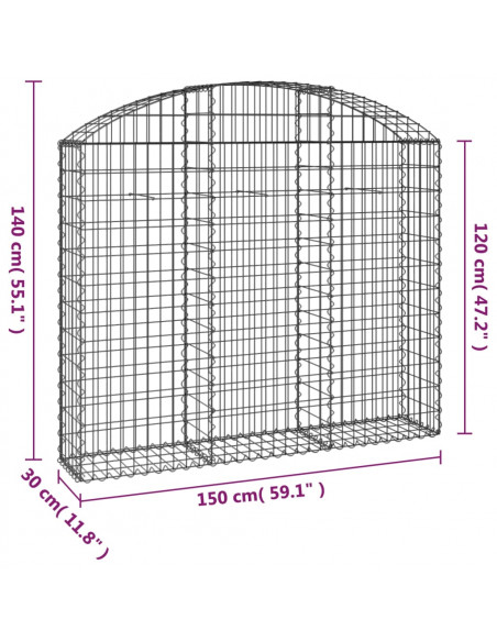 Cesto Gabbione ad Arco 150x30x120/140 cm Ferro Zincato