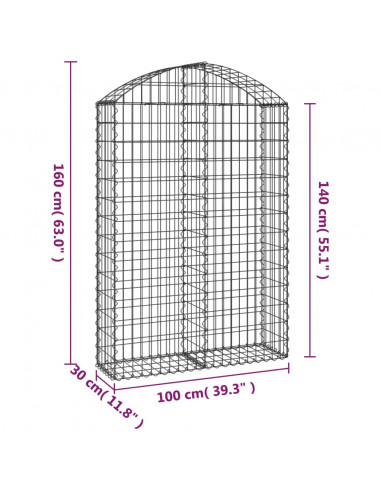 Cesto Gabbione ad Arco 100x30x140/160 cm Ferro Zincato