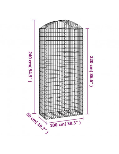 Cesto Gabbione ad Arco 100x50x220/240 cm Ferro Zincato