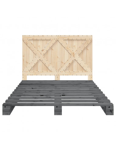 Giroletto con Testiera Grigio 140x200 cm Legno Massello di Pino