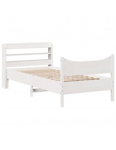 Giroletto con Testiera Bianco 75x190 cm Legno Massello di Pino 2