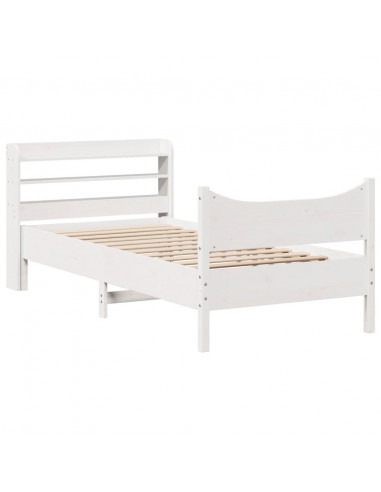 Giroletto con Testiera Bianco 75x190 cm Legno Massello di Pino