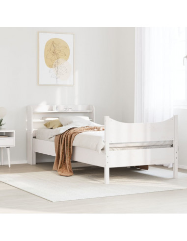 Giroletto con Testiera Bianco 75x190 cm Legno Massello di Pino