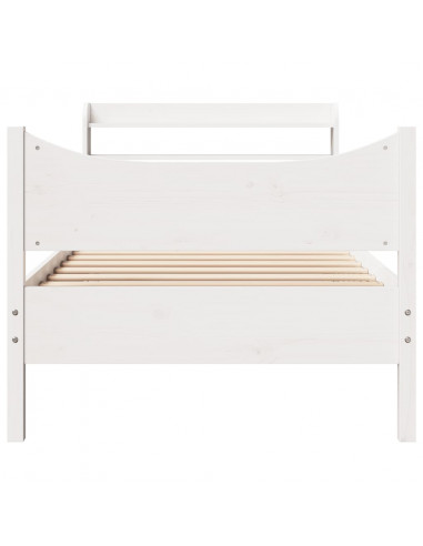 Giroletto con Testiera Bianco 75x190 cm Legno Massello di Pino