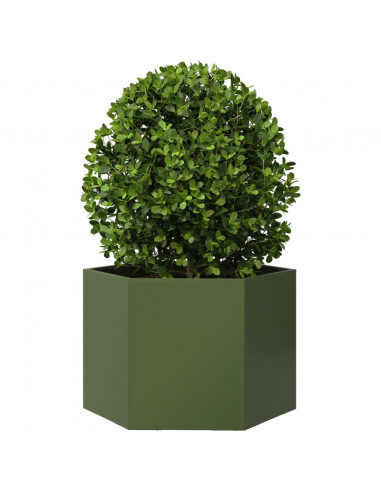 Fioriera da Giardino Verde Oliva Esagono 69x60x45 cm in Acciaio