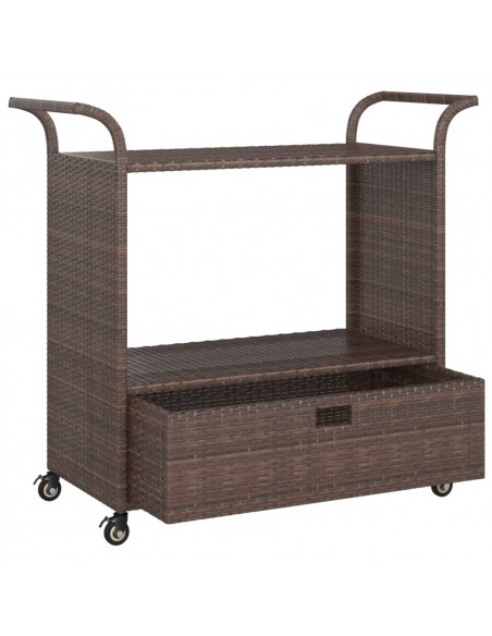 Carrello da Bar con Cassetto Marrone 100x45x97 cm in Polyrattan