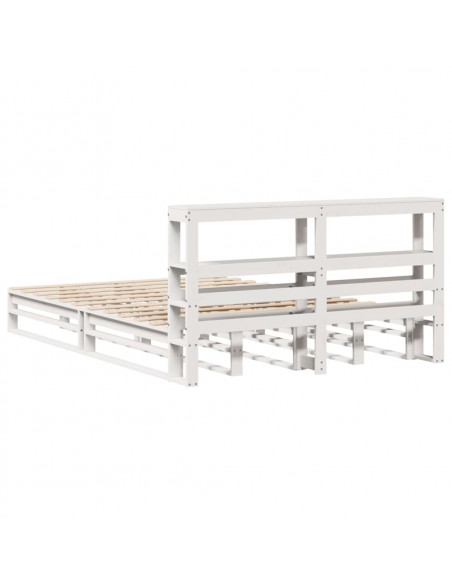 Giroletto con Testiera Bianco 140x190 cm in Legno Massello Pino