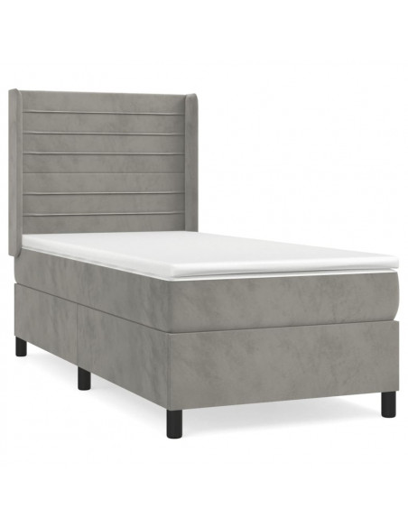 Giroletto a Molle con Materasso Grigio Chiaro 90x200 cm Velluto