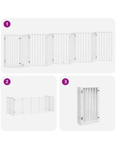 Cancello Cani Porta Pieghevole Bianco 9 Pannelli 450 cm Pioppo