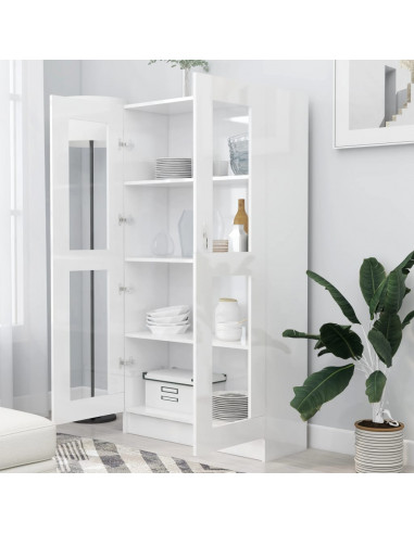 Armadietto Vetrina Bianco Lucido 82,5x30,5x150 cm Multistrato