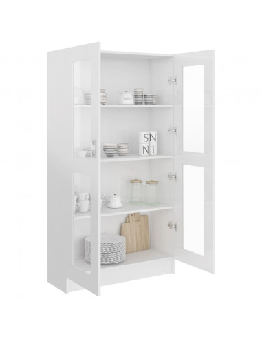 Armadietto Vetrina Bianco Lucido 82,5x30,5x150 cm Multistrato